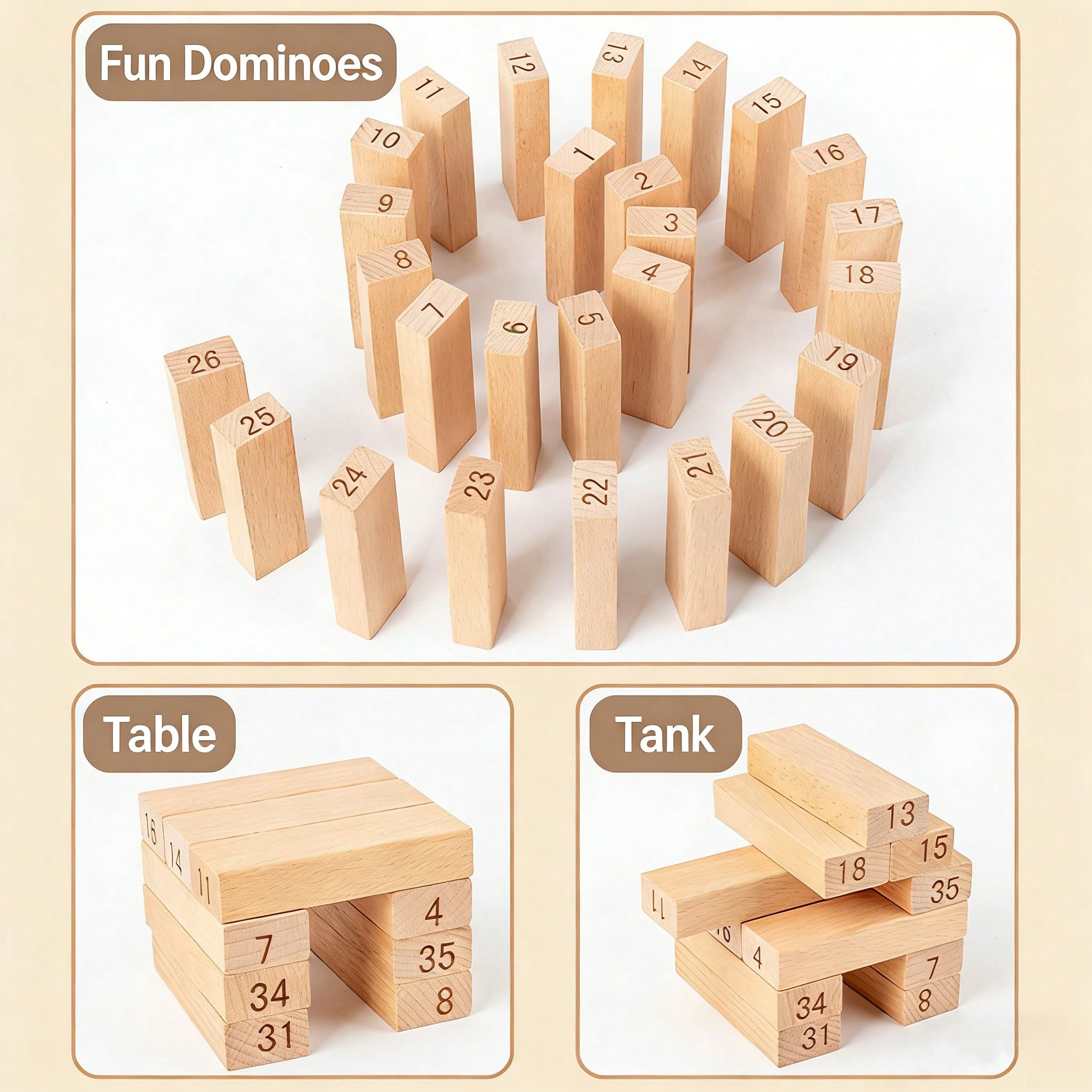 Wooden Stacking Tumbling Tower - đánh giá và giá Kids Education Number